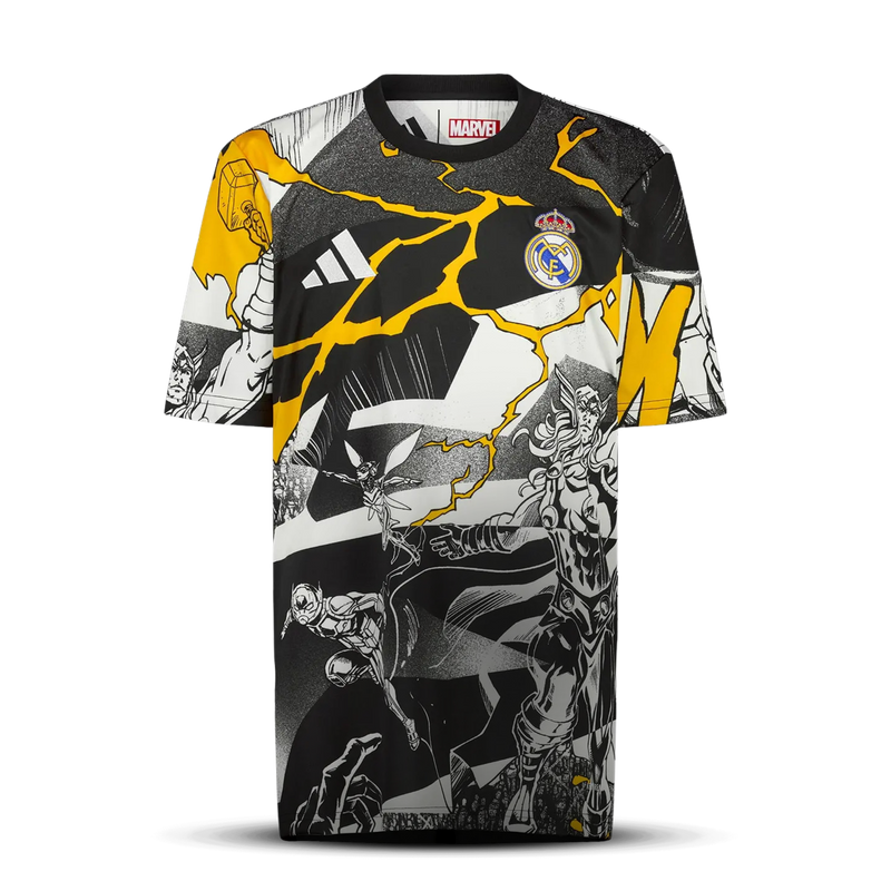 Camiseta Real Madrid 25/26 – Camiseta de Calentamiento x Marvel